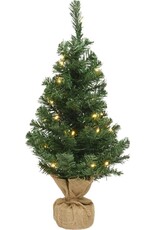 Kleine volle kerstboom in jute zak 45 cm