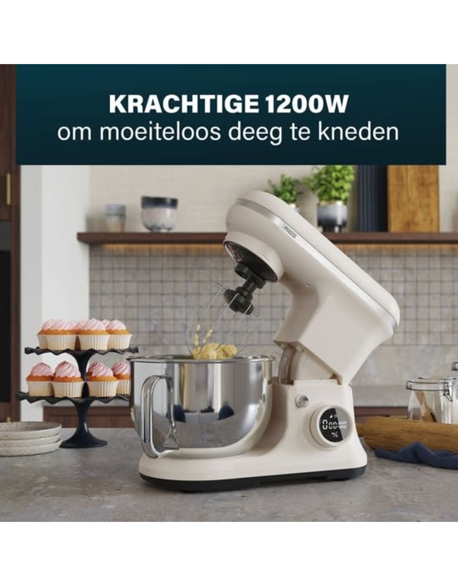 Princess 220138 2-in-1 Keukenmachine en IJsmachine in één - 1200W - 5 liter RVS mengkom - Gratis meegeleverde IJskom voor 1,4 liter ijs - Keukenrobot - Foodprocessor