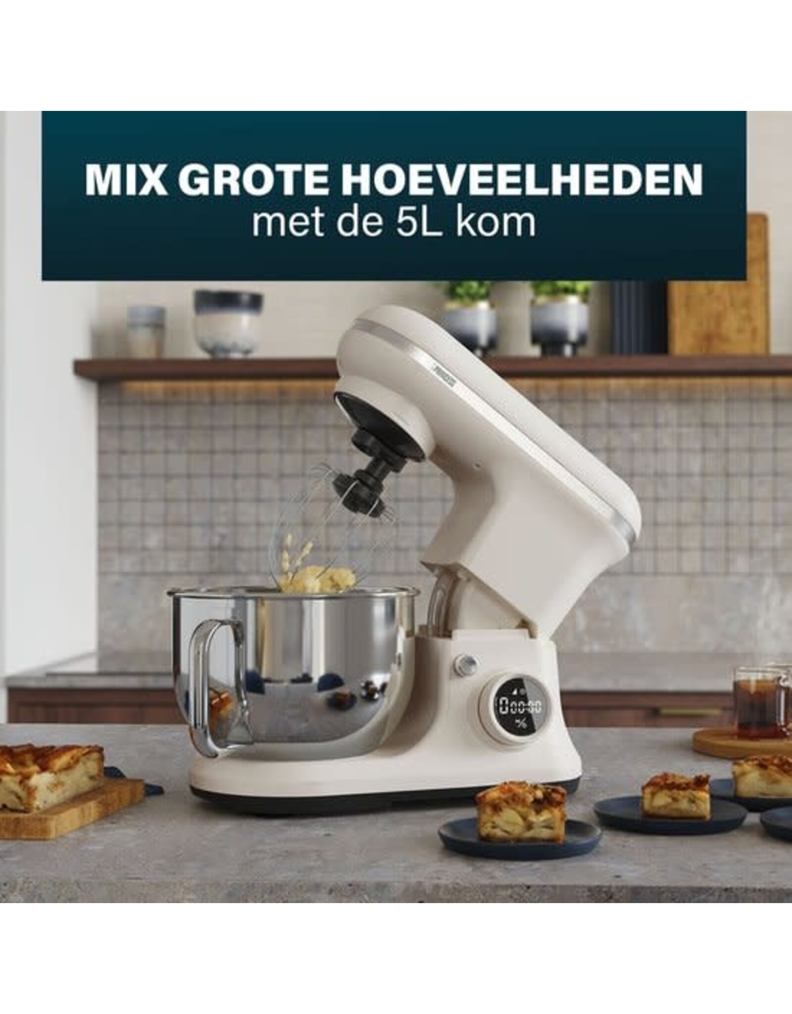 Princess 220138 2-in-1 Keukenmachine en IJsmachine in één - 1200W - 5 liter RVS mengkom - Gratis meegeleverde IJskom voor 1,4 liter ijs - Keukenrobot - Foodprocessor