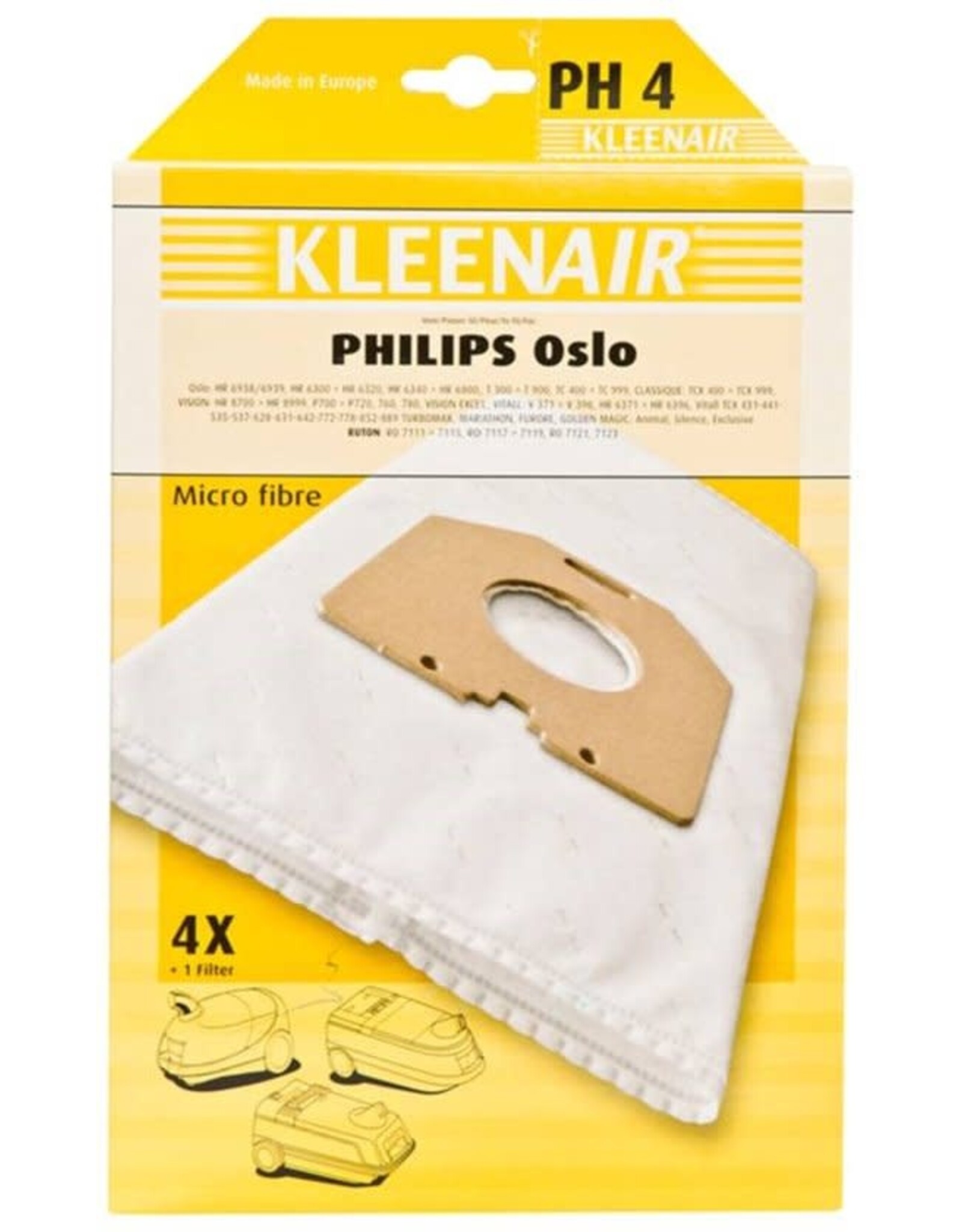 KLEENAIR Kleenair Stofzuigerzakken Philips Oslo Ph-4 4 stuks