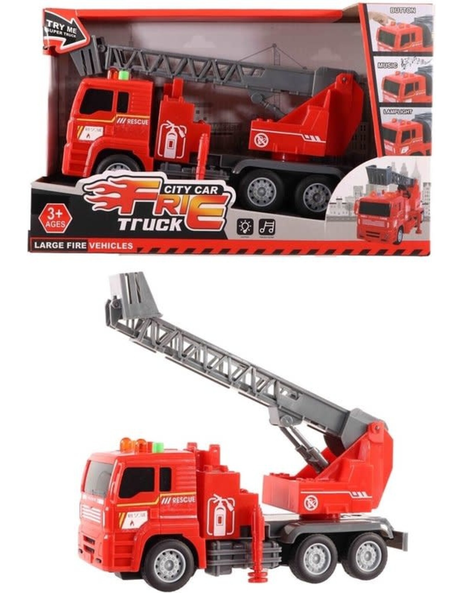 Brandweerauto met ladder 24 cm met licht en geluid