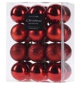 Kerstbal Onbreekbaar 3.00cm 24 stuks - Rood