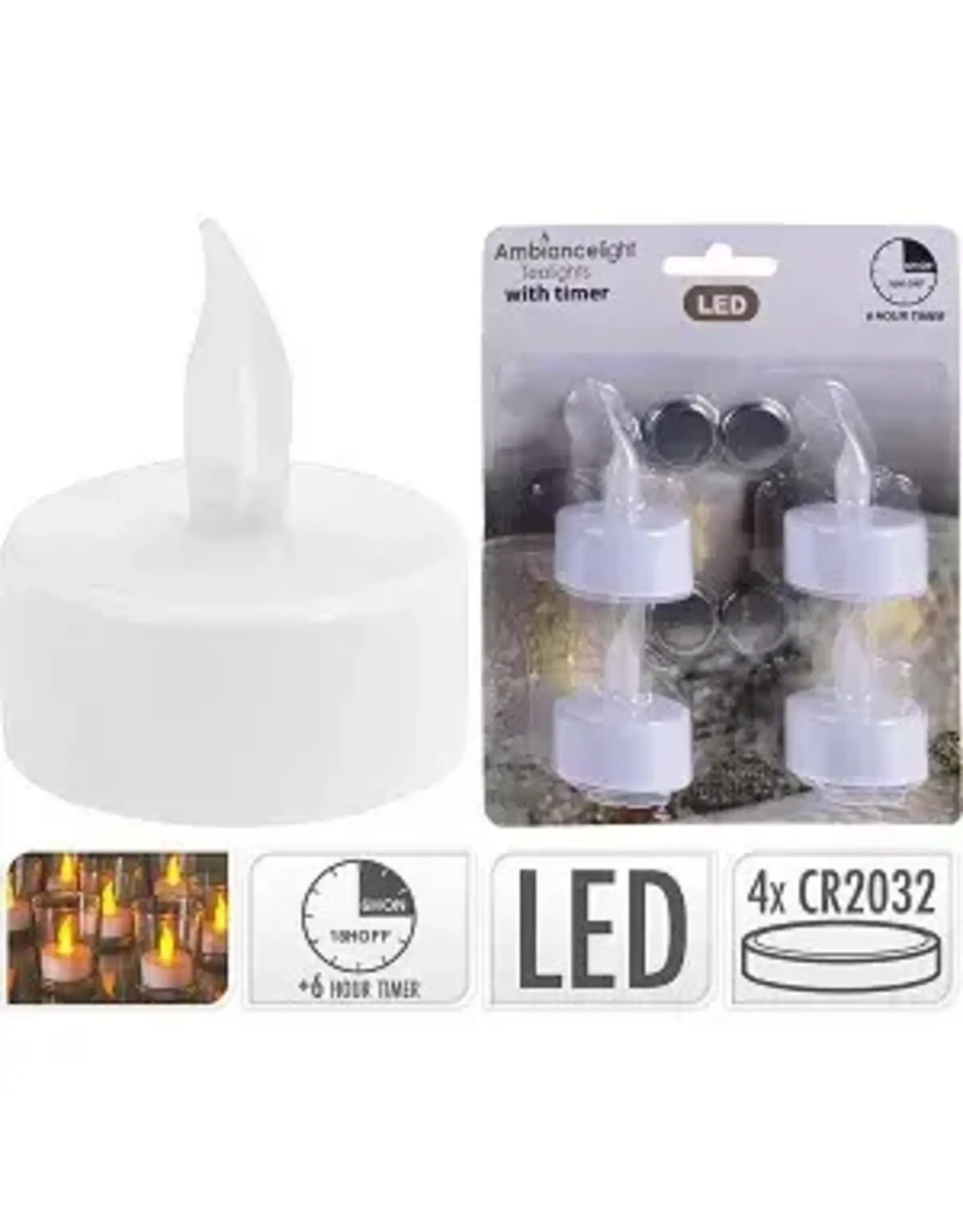 Svenska Living LED theelicht waxinelicht met timer op batterij (inclusief) pak a 4 stuks