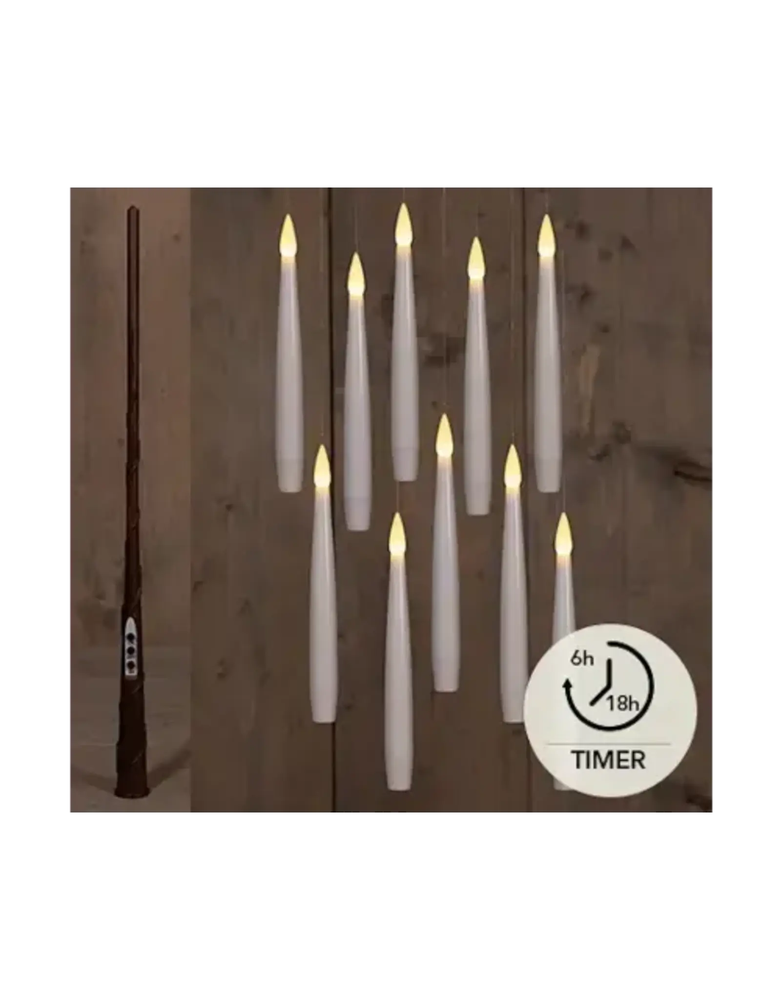 anna`s collection LED Kaarsen Zwevend Wit met Toverstok, Draad en Haken | 15cm 1