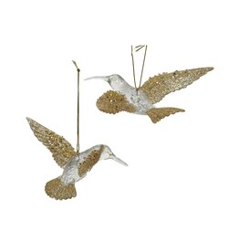 Decoris Kersthanger kolibrie glitter goud 10,5x14x5cm 2 assorti per stuk
