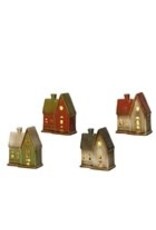 Huis keramiek met LED 10,5x5,8x12cm 4 assort