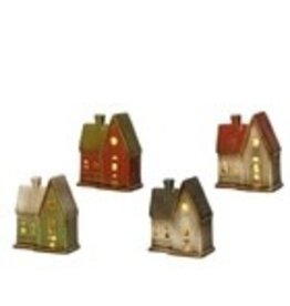 Huis keramiek met LED 10,5x5,8x12cm 4 assort