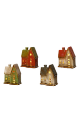 Huis keramiek met LED 10,5x5,8x12cm 4 assort