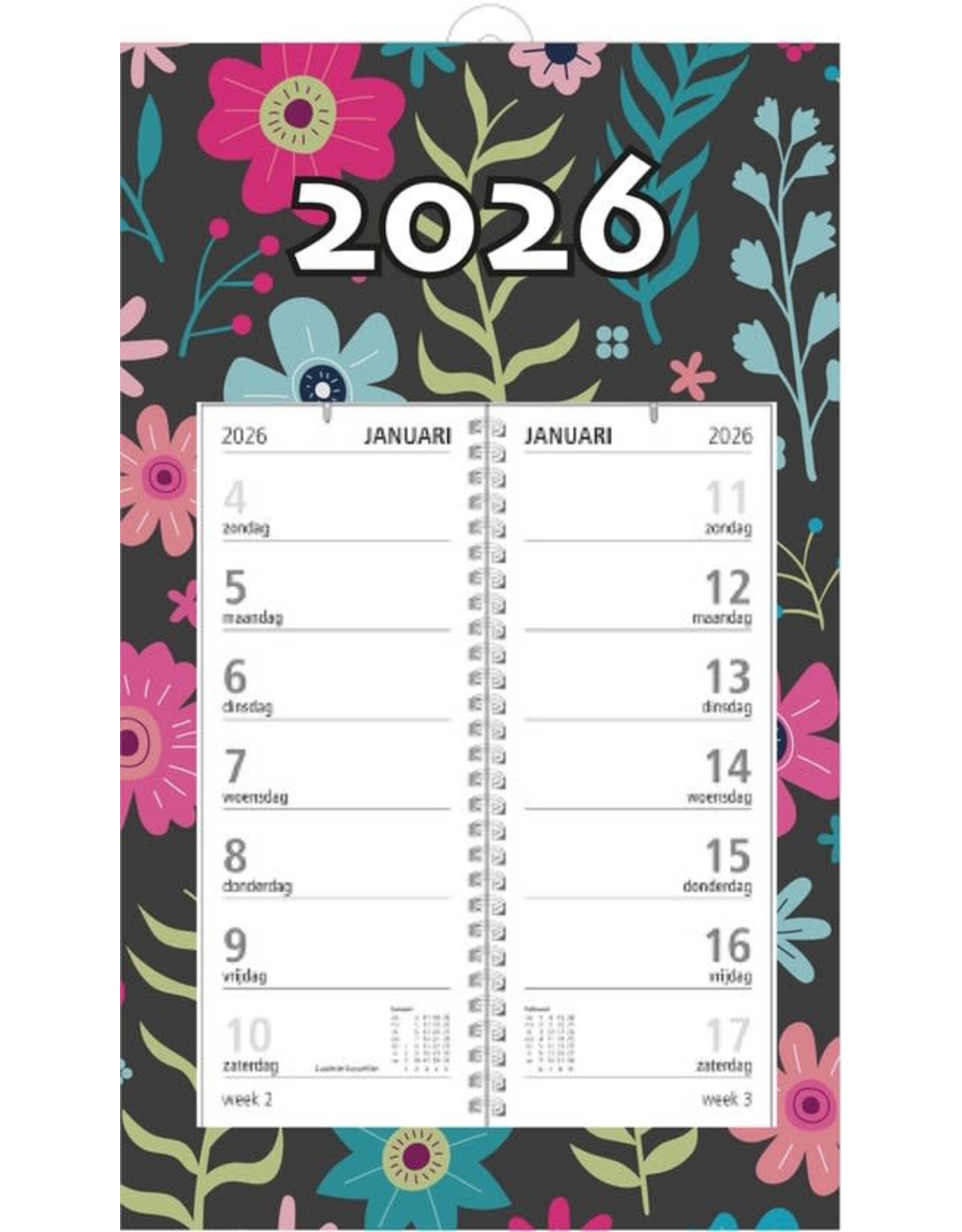 MGP CARDS MGPcards - Omlegweekkalender 2026 - 21 x 34 cm - Flowers - Zwart