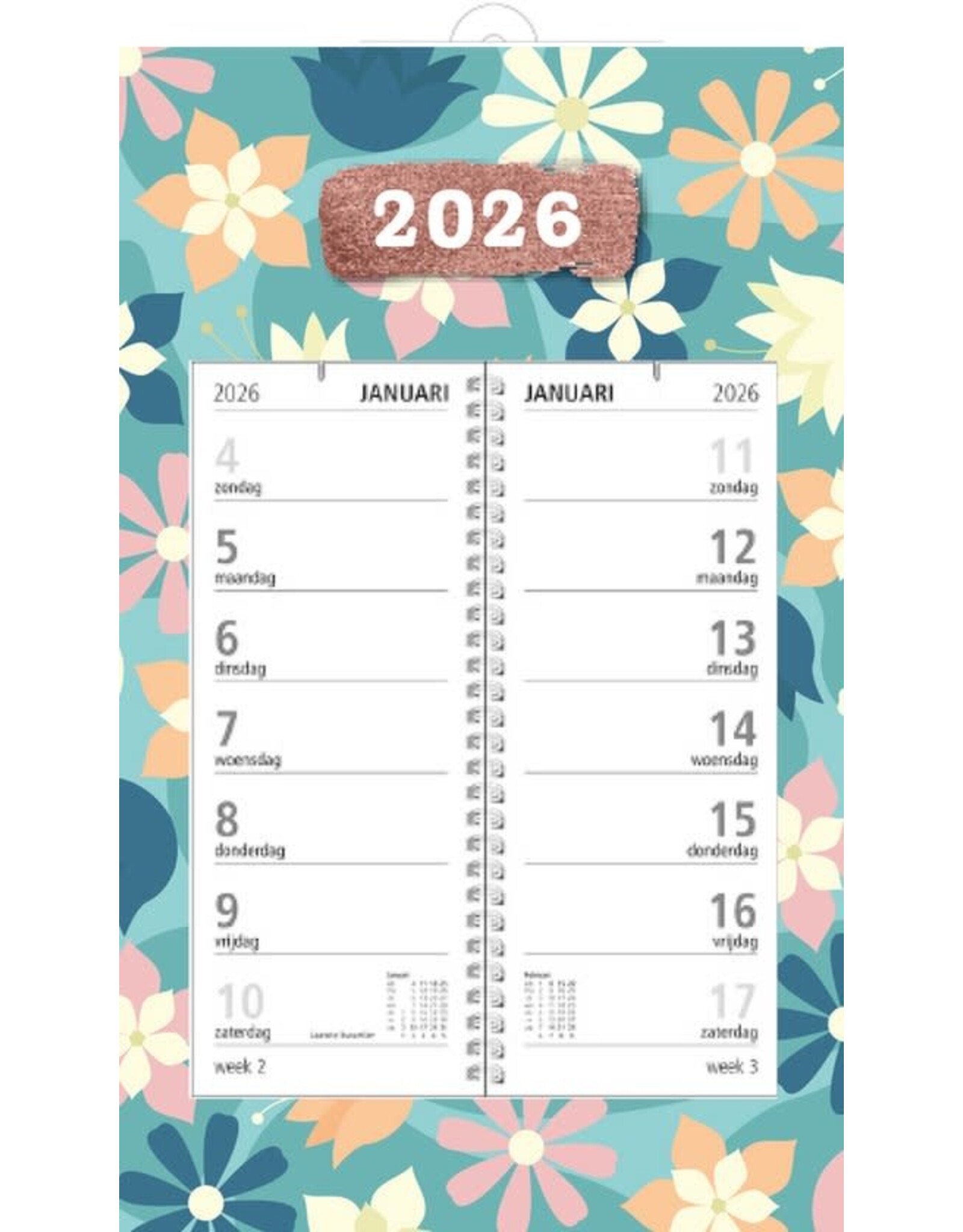 MGP CARDS MGPcards - Omlegweekkalender 2026  - 21 x 34 cm - Bloemen - Blauw