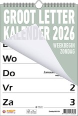 MGPcards - Grootletter kalender 2026 - Grootcijfer kalender - Week Planner - 21 x 34 cm - Grijs groen