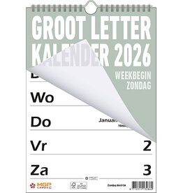 MGPcards - Grootletter kalender 2026 - Grootcijfer kalender - Week Planner - 21 x 34 cm - Grijs groen