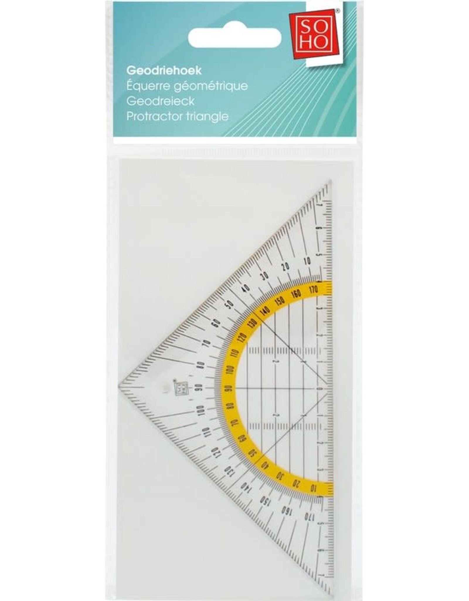 SOHO SOHO Geodriehoek – Transparant – Draagbaar meetinstrument – Compacte meetaccessoires – Tekengereedschap – 15 cm – Geel