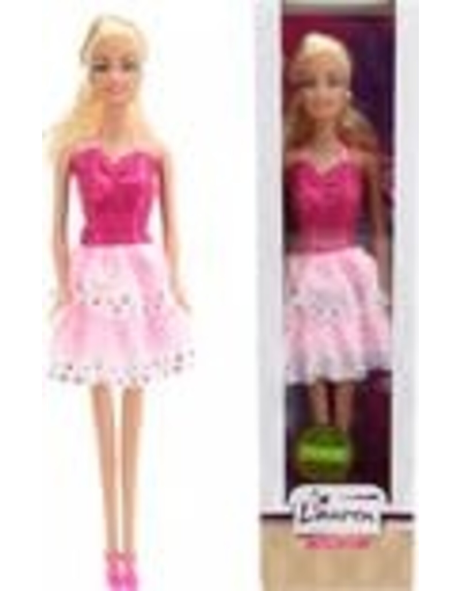 LAUREN Tienerpop 29cm in roze halterjurk