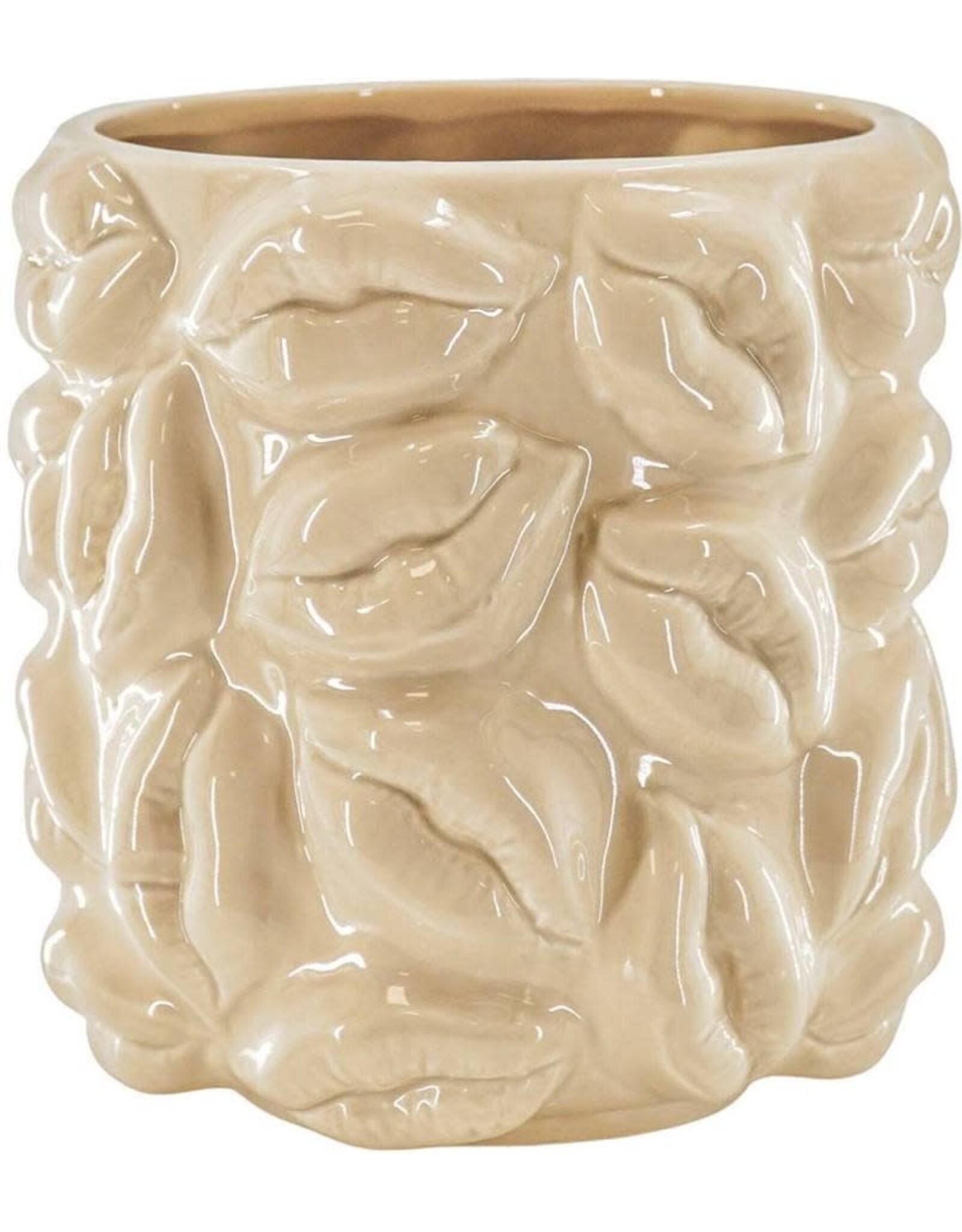 Housevitamin Housevitamin Pot - Planten Pot Lippen - Keramiek - 17,5x17,5x17,5cm Beige