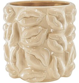 Housevitamin Housevitamin Pot - Planten Pot Lippen - Keramiek - 17,5x17,5x17,5cm Beige