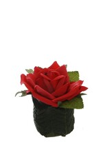 MERKLOOS Kunstbloem Roos in blad rood 8 cm