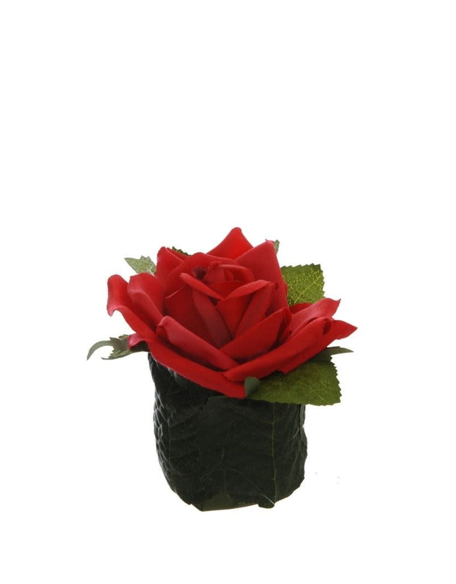 MERKLOOS Kunstbloem Roos in blad rood 8 cm