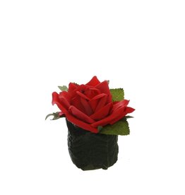 MERKLOOS Kunstbloem Roos in blad rood 8 cm