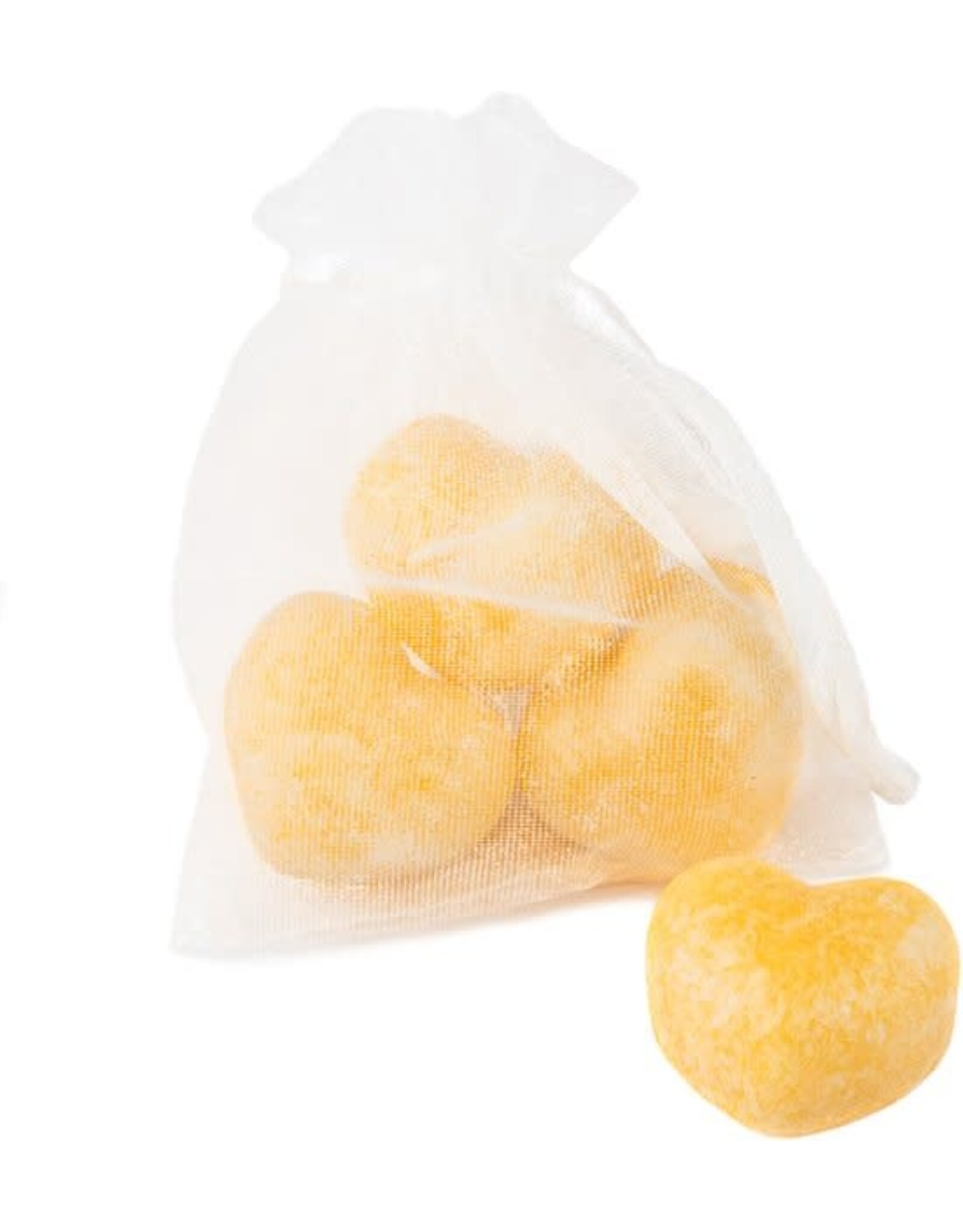 HOMEBOUND Organza zakje met 3x amberblokje hart ´Baby Powder´