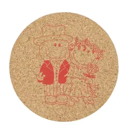 MERKLOOS Glas onderzetters kurk getrouwd stel rood 9,5 cm 4/ set  mr & mrs