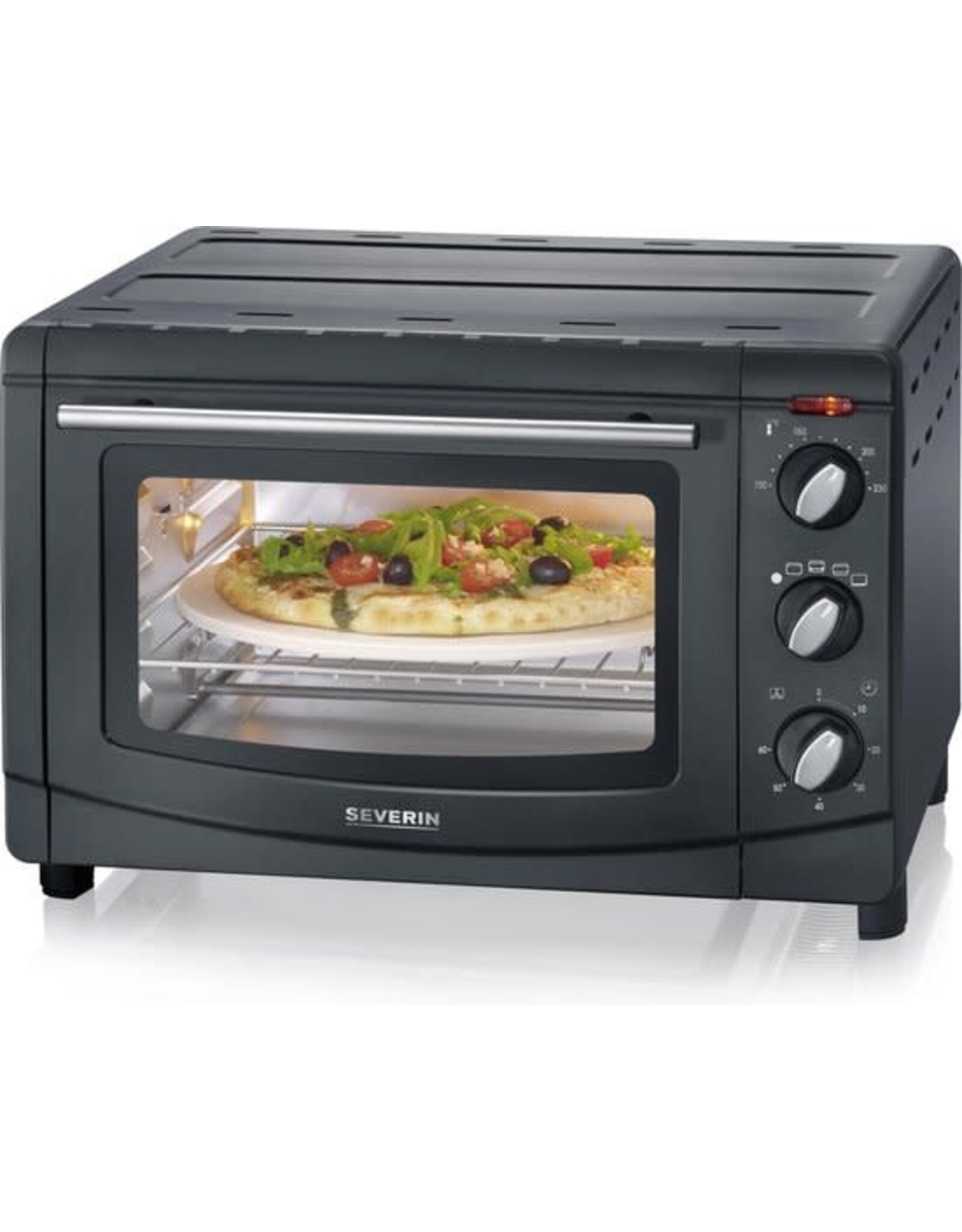 SEVERIN Severin TO 2068 Bak- en Grilloven - 20 Liter - Incl. pizza-grillsteen voor grote pizza's en met functioneel draaispit - 100-230°C - Zwart