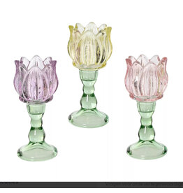 Productspecificaties Merk Decoris	Kleur verschillende	Materiaal glas Productomschrijving Theelichthouder glas tulp H16cm