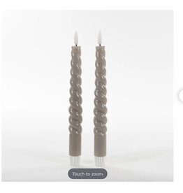 anna`s collection Anna Collection LED swirl dinerkaarsen - 2x st - taupe grijs - 23 cm