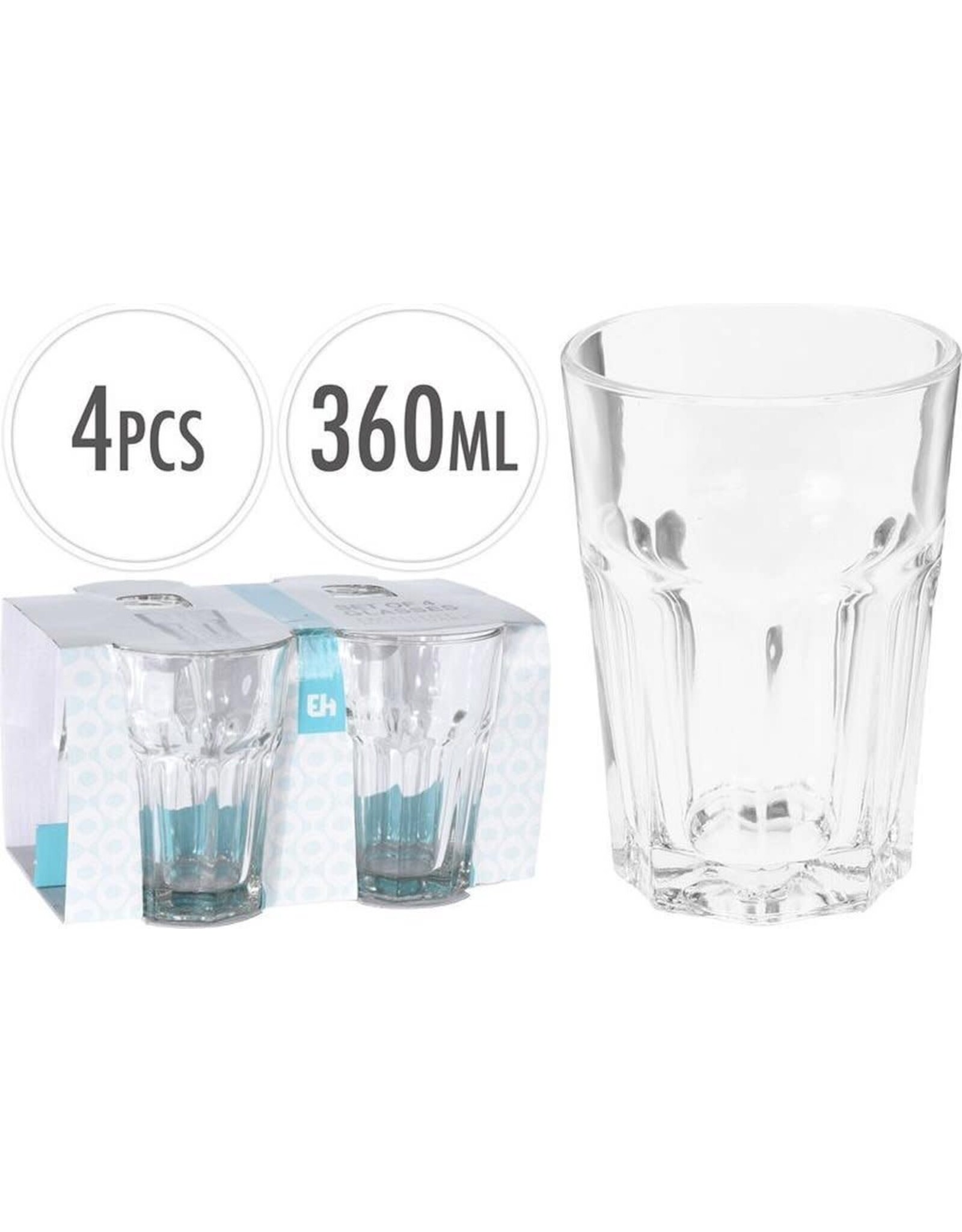EXCELLENT HOUSEWARE Witte Bier glazen/ Drinkglazen  360ml Set van 4 stuks