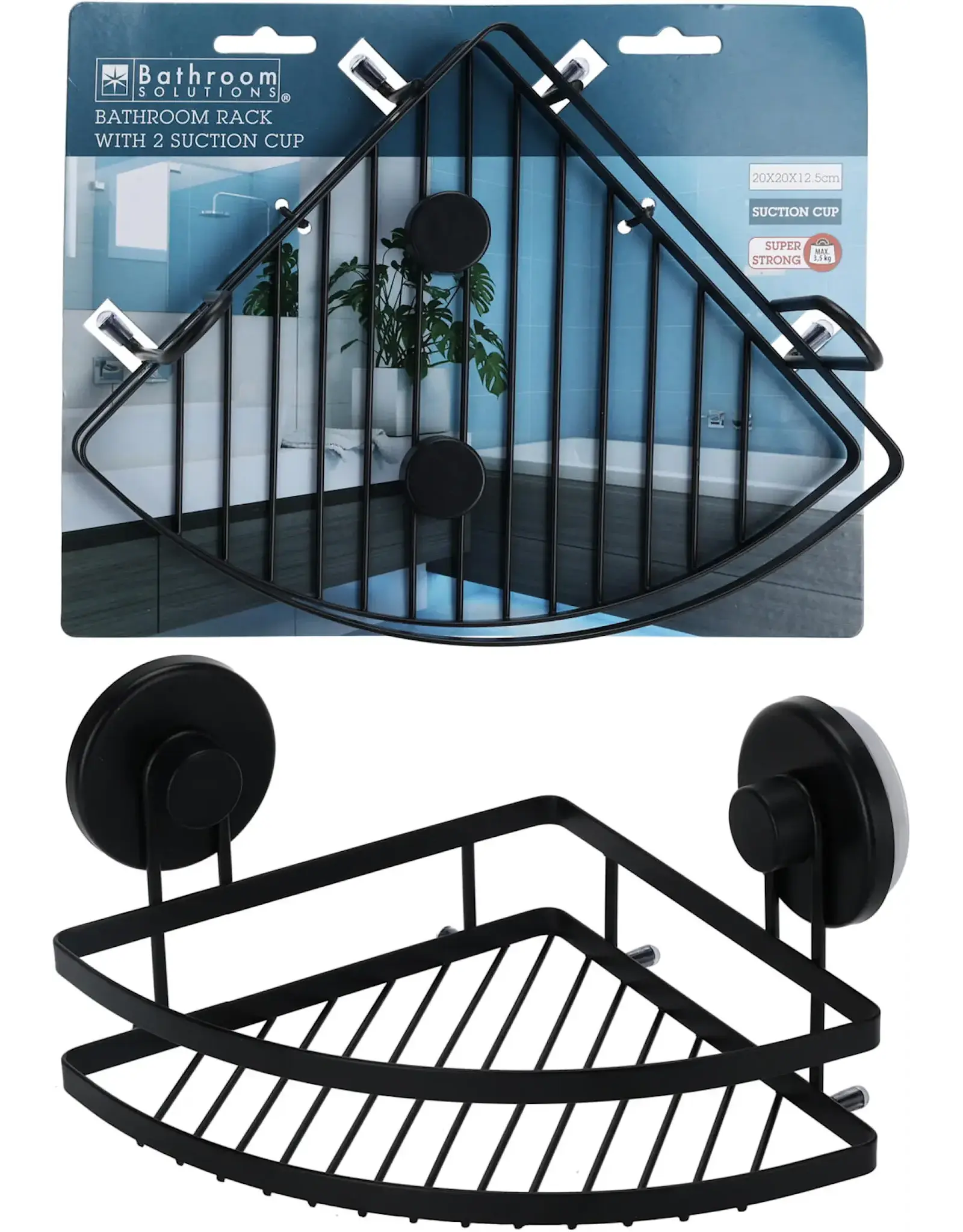 BS Badkamerrek hoek 200x200x125mm met zuignappen - zwart