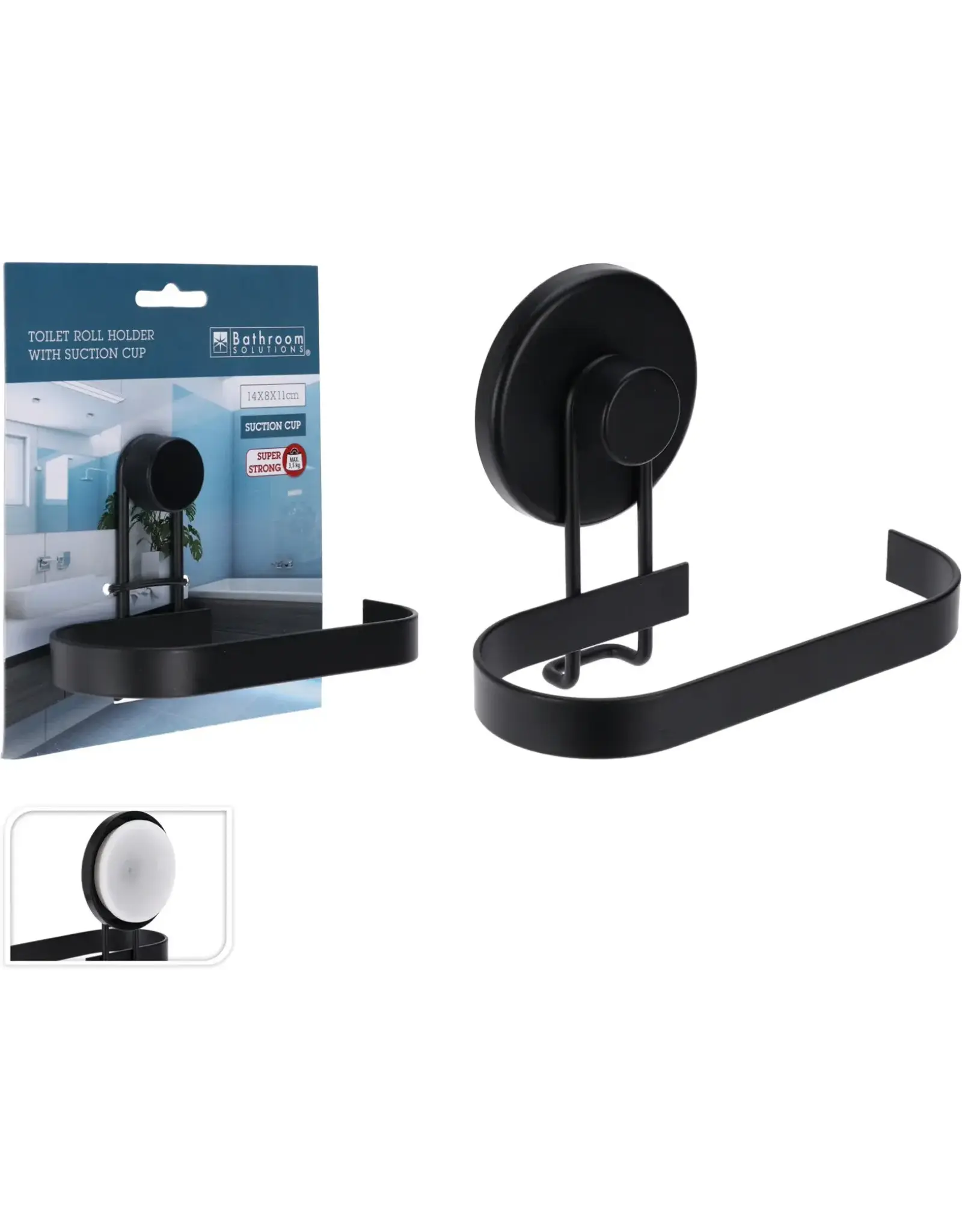 BS Toiletrolhouder 14x8x11cm met zuignap - zwart