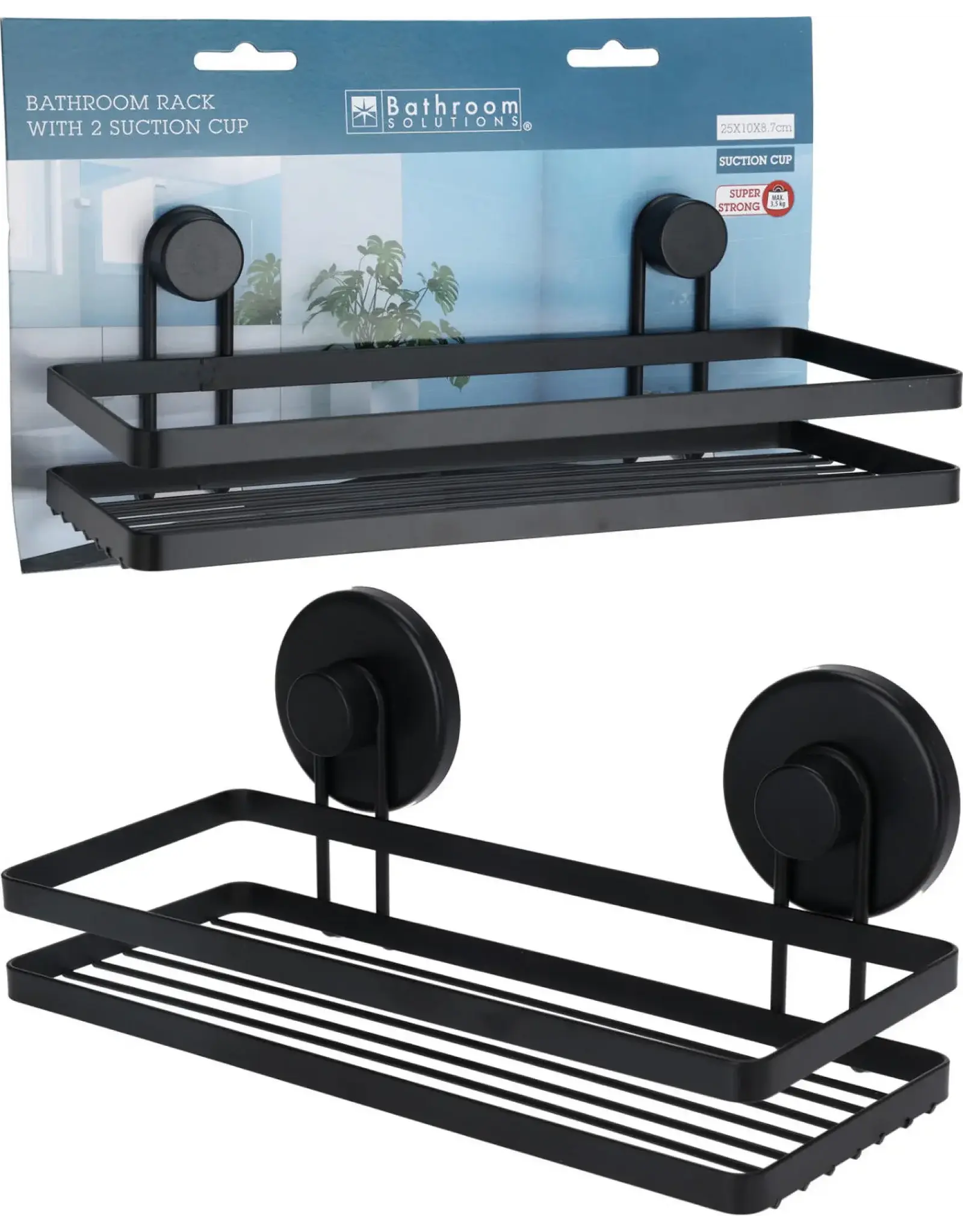 BS Badkamerrek 250x100x87mm met zuignappen - zwart