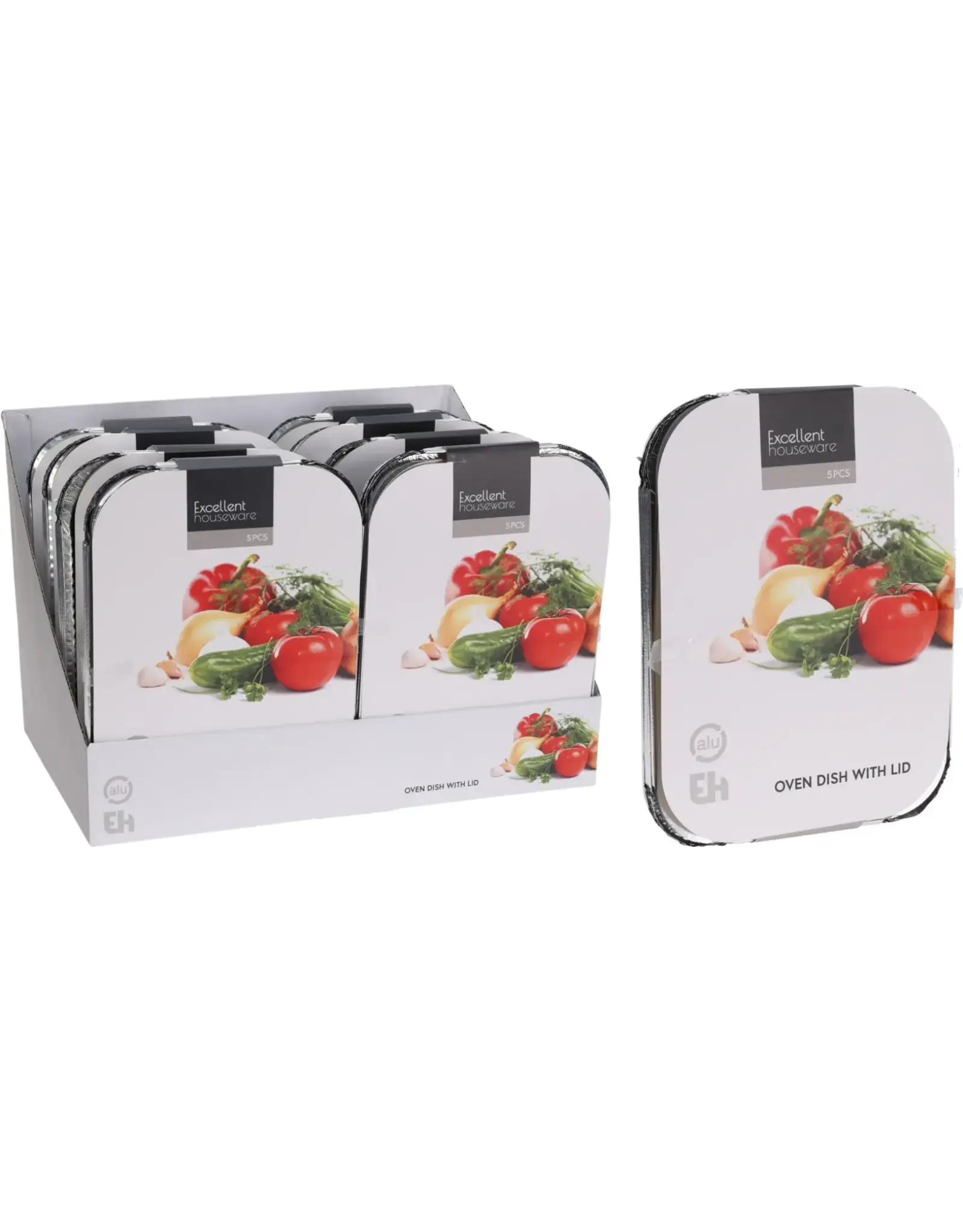 EXCELLENT HOUSEWARE Bereidingsbak met deksel 26x19x6cm 5 stuks