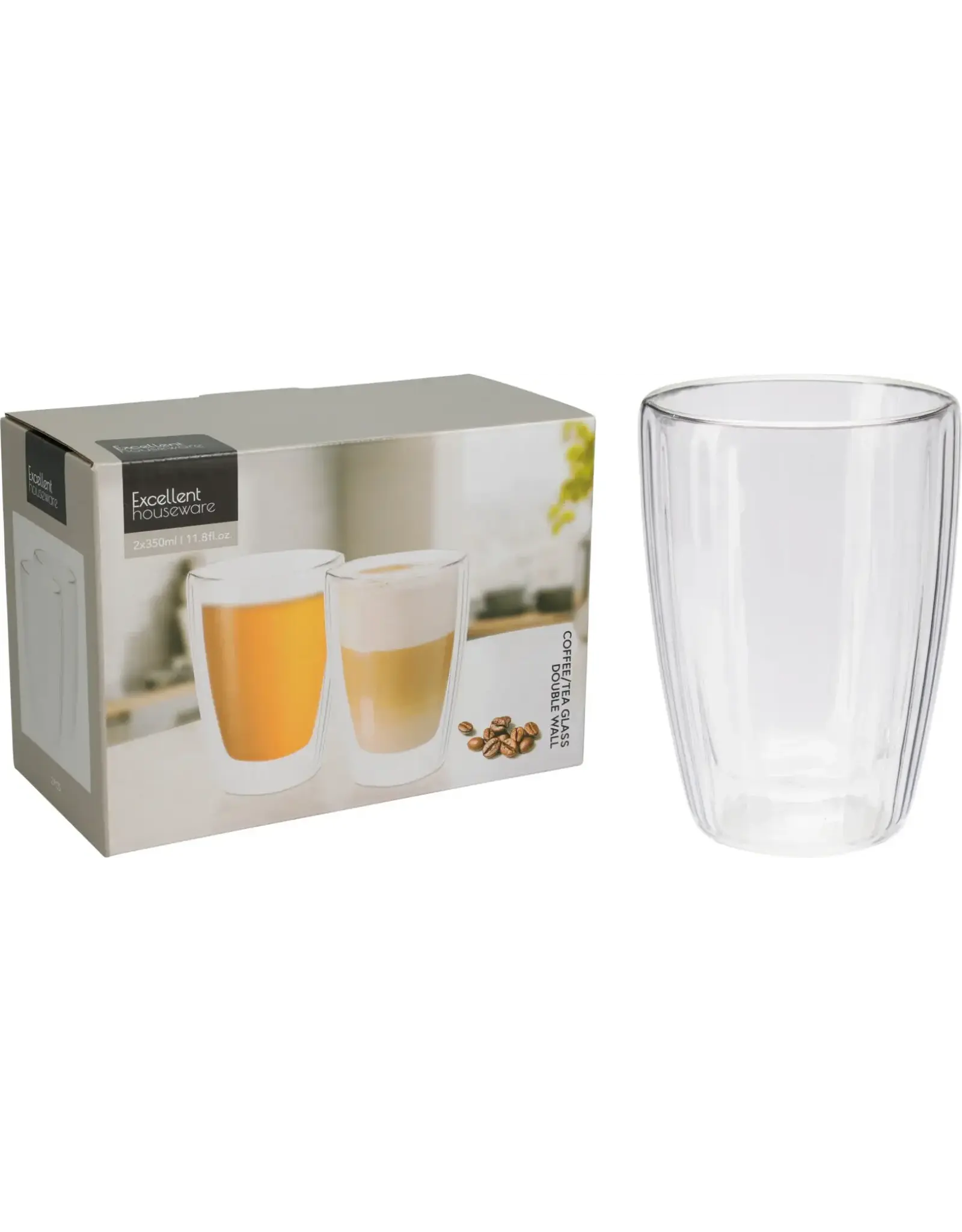 EXCELLENT HOUSEWARE Dubbelwandig Koffie-Theeglas 350ml set 2 stuks in doos