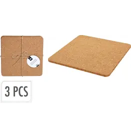 EXCELLENT HOUSEWARE Onderzetter kurk 19x19cm 3 stuks