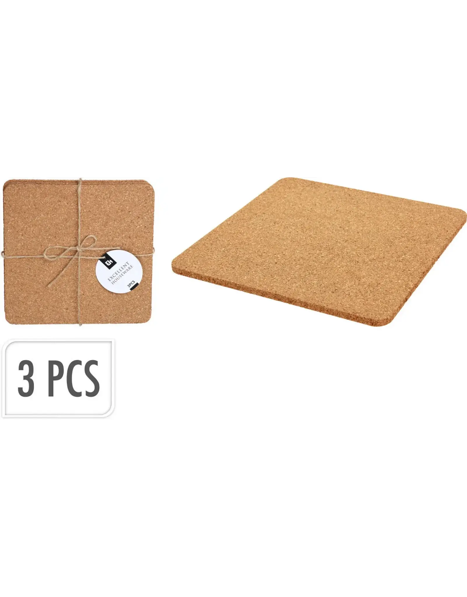EXCELLENT HOUSEWARE Onderzetter kurk 19x19cm 3 stuks