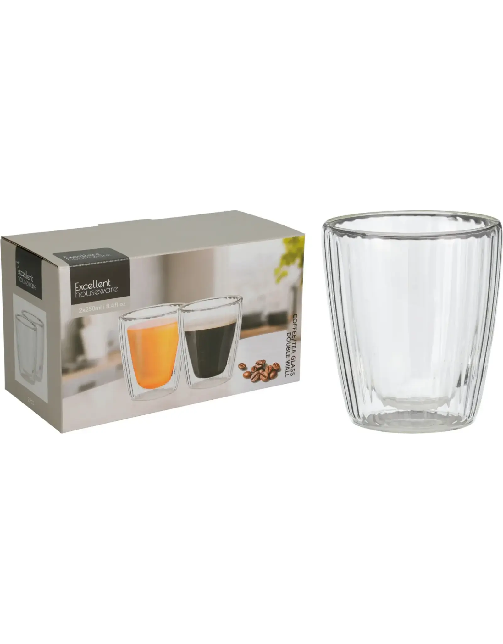 EXCELLENT HOUSEWARE Dubbelwanding Koffie/Theeglas 250ml 2 stuks
