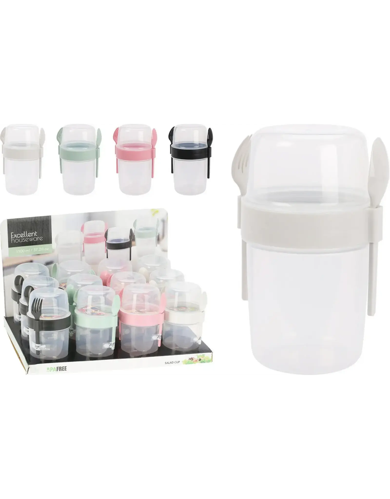 Salade/Yoghurt beker incl. bestek 1100ml assorti