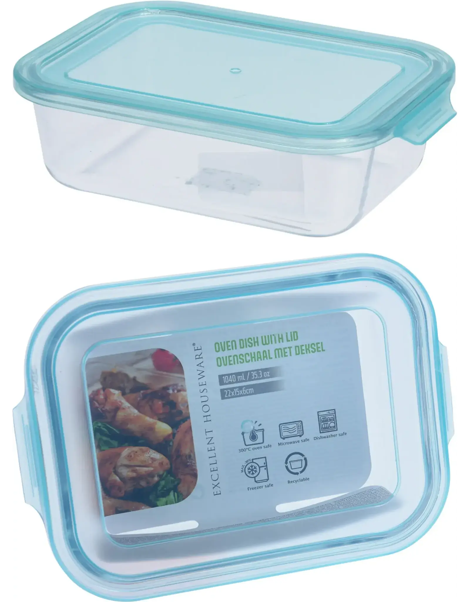 EXCELLENT HOUSEWARE EH Ovenschaal bakken en vriezen met deksel 1040ml 22x15x6cm