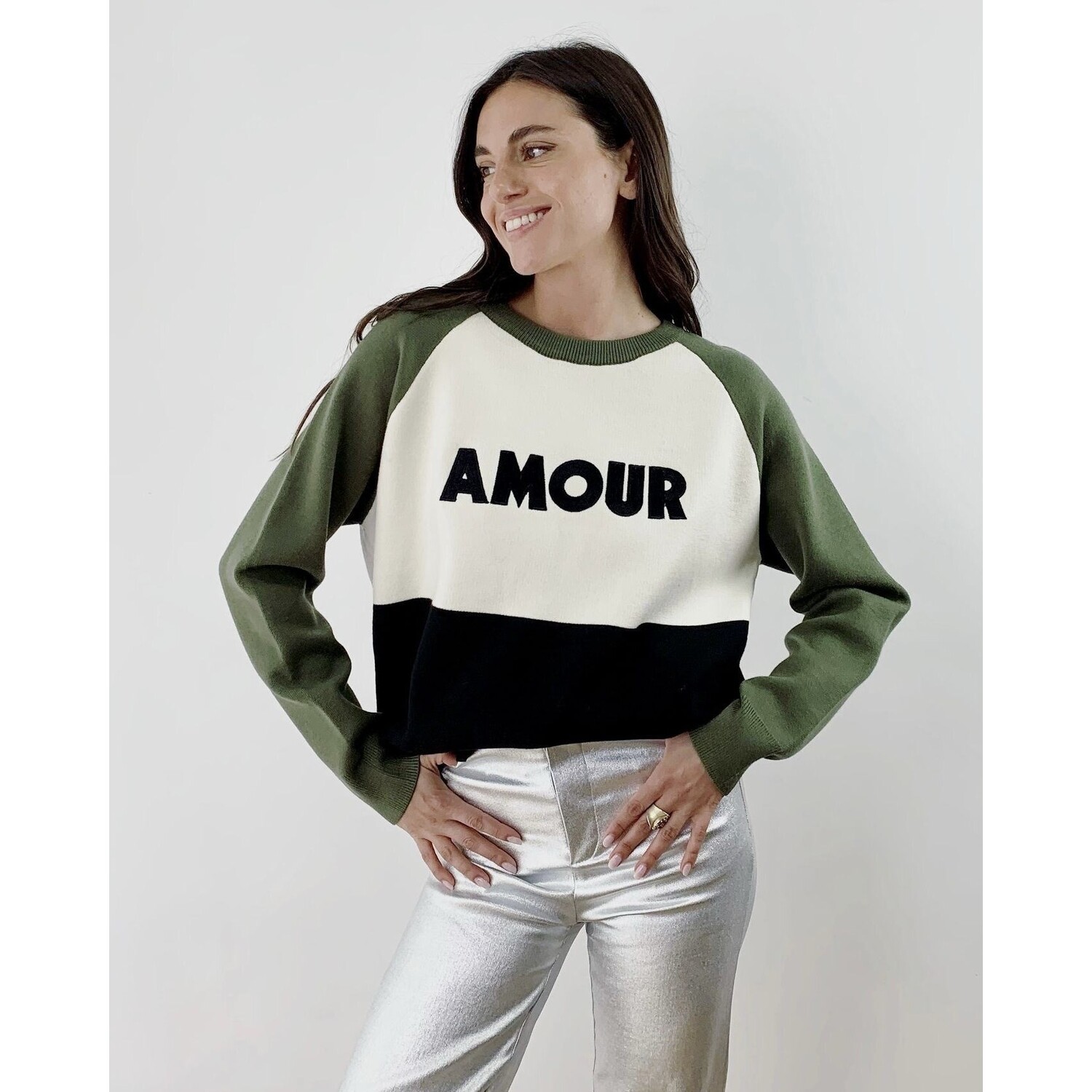 Pull Amour Kaki noir TU