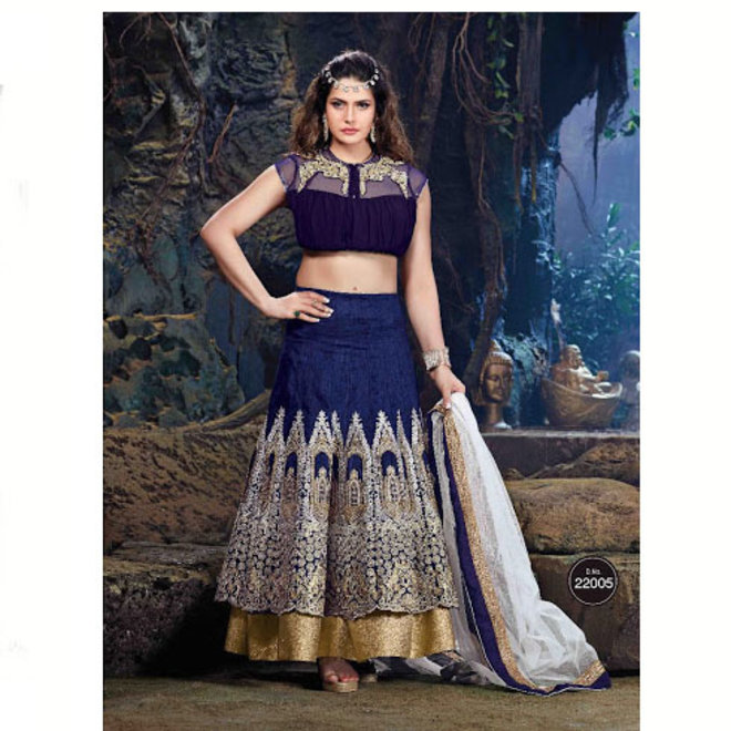 Lehenga Choli in Blau Gold, Gr. 38