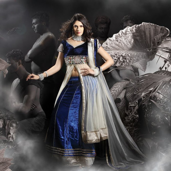 Luxus Lehenga Choli Blau, Gr. 40/42 – Einzelstück reduziert
