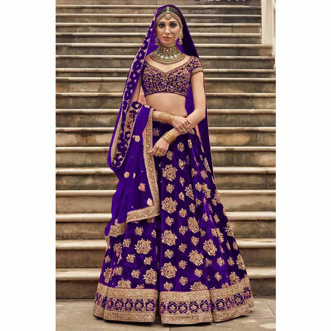 Lehenga Choli Lila & Gold – Stoffpaket halbgenäht