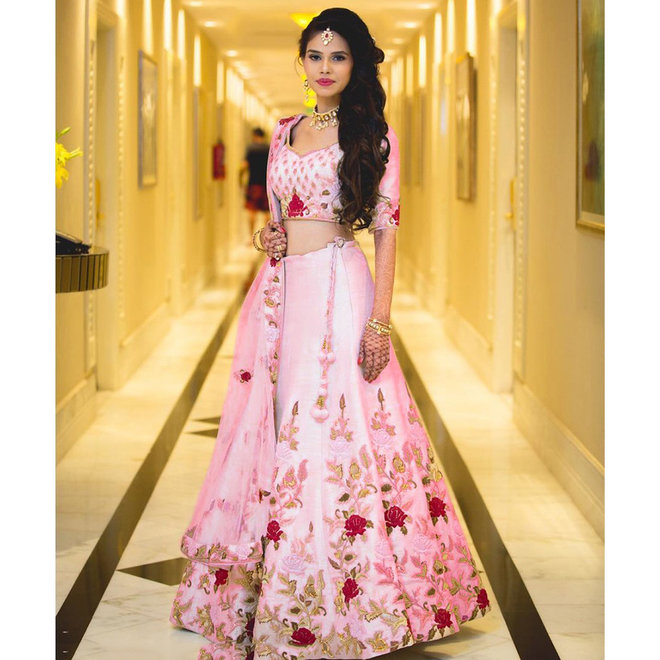 Lehenga Choli in Rosè -Stoffpaket - halbgenäht