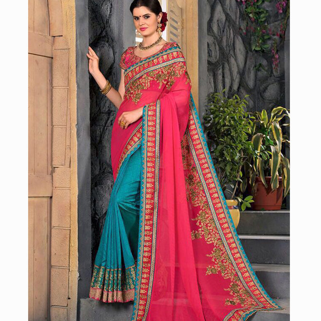 Eleganter Lehenga Sari in Türkis und Pink