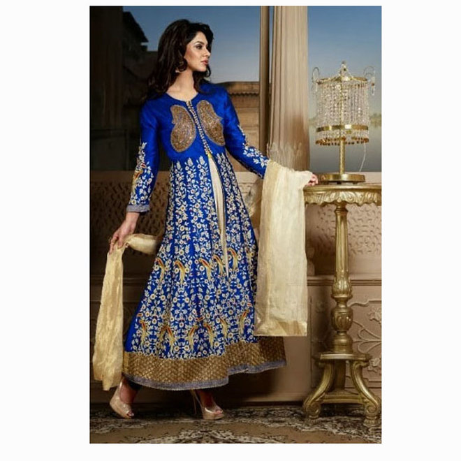 Elegantes Salwar in Blau, Creme