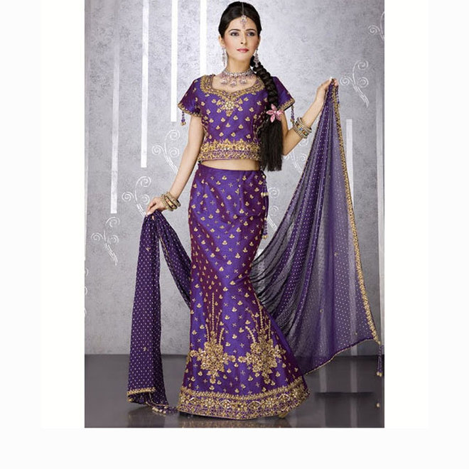 Lehenga Choli Lila & Gold Gr. 40/42 – Einzelstück handgefertigt