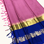 Sari Baumwolle/Seide in Rosa/Blau mit Gold