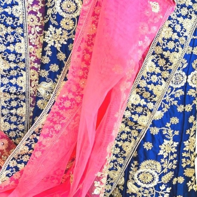 Lehenga Choli in Blau - Stoffpaket- halbgenäht