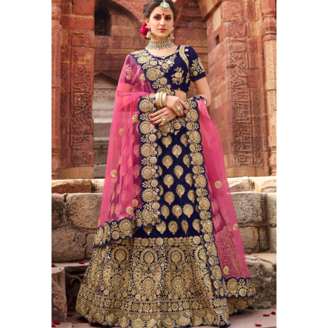 Lehenga Choli in Blau - Stoffpaket- halbgenäht